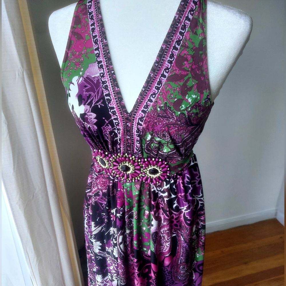 Ice Purple, Pink & Green Floral V-Neck Maxi Dress - Picture 3 of 4